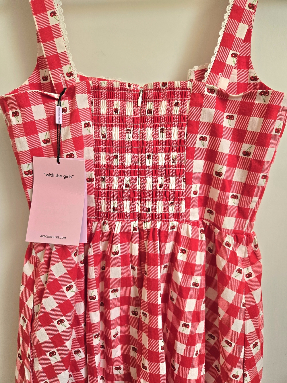 New Avec Les Filles Red & White Gingham Cherry Dress - Picture 2 of 4